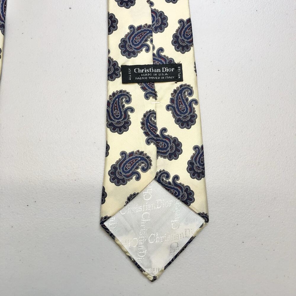 Christian Dior Paisley Silk Tie Butter Yellow 55” - Picture 5 of 6